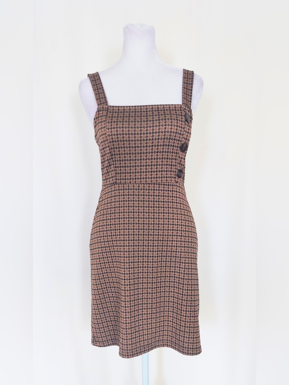 Pull & Bear Square Neck Houndstooth Mini Dress Size Small
